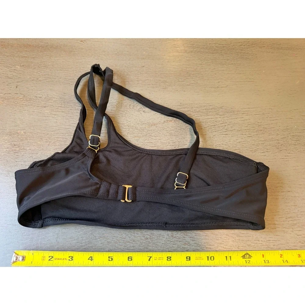 Xhilaration Black One Shoulder Double Strap Bikini Top Large Recycled Fabric